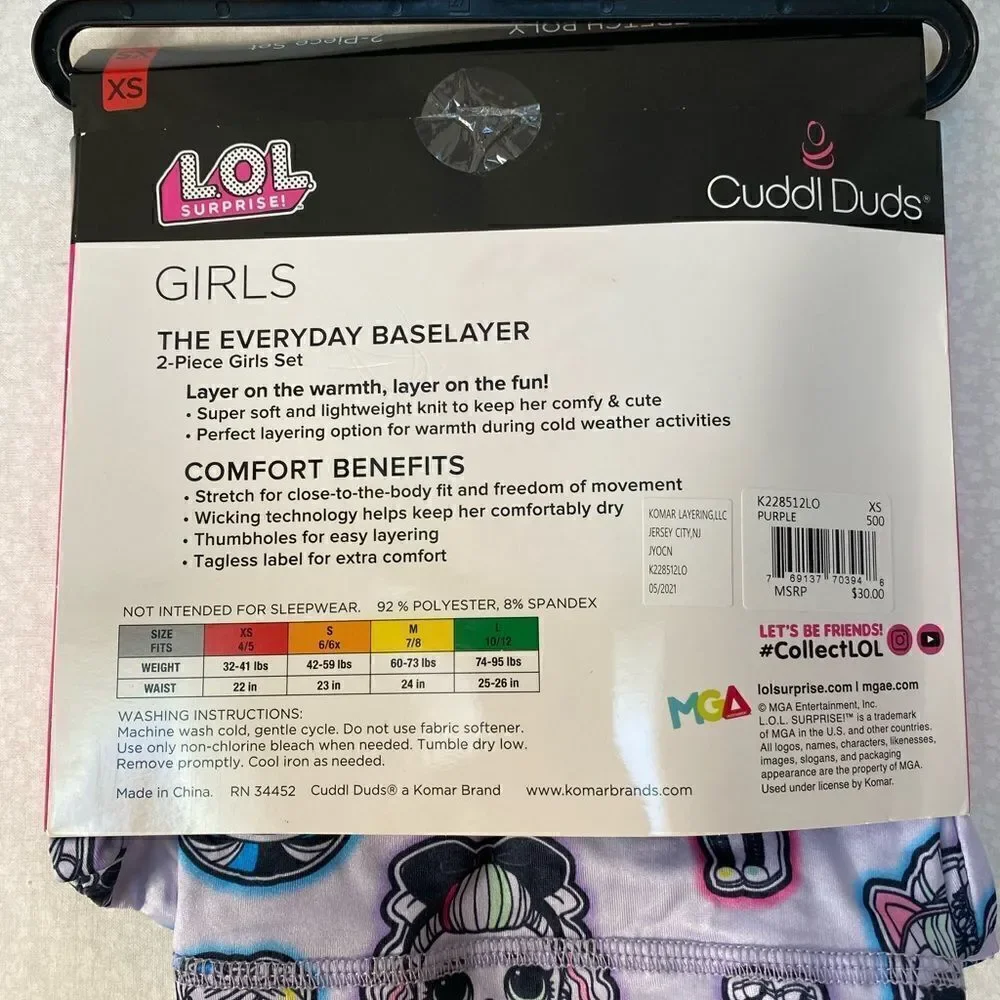 Cuddl Duds® Size XS LOL Surprise Base Layer  2-piece